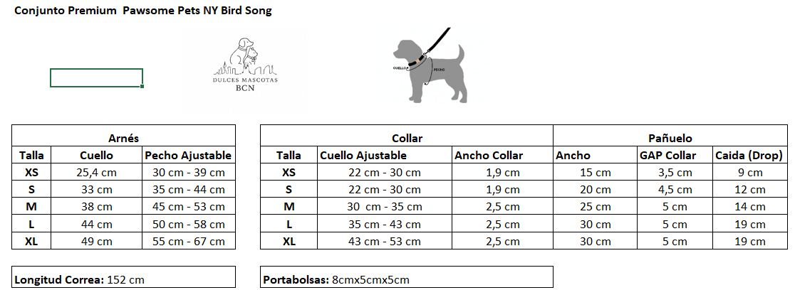 Conjunto de Paseo Pawsome Pets New York – Bird Song (7 piezas) - Dulces Mascotas BCN