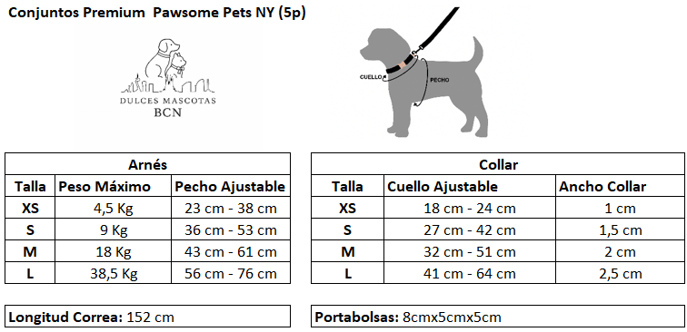 Conjunto de Paseo Pawsome Pets New York – Rosa (5 piezas) - Dulces Mascotas BCN