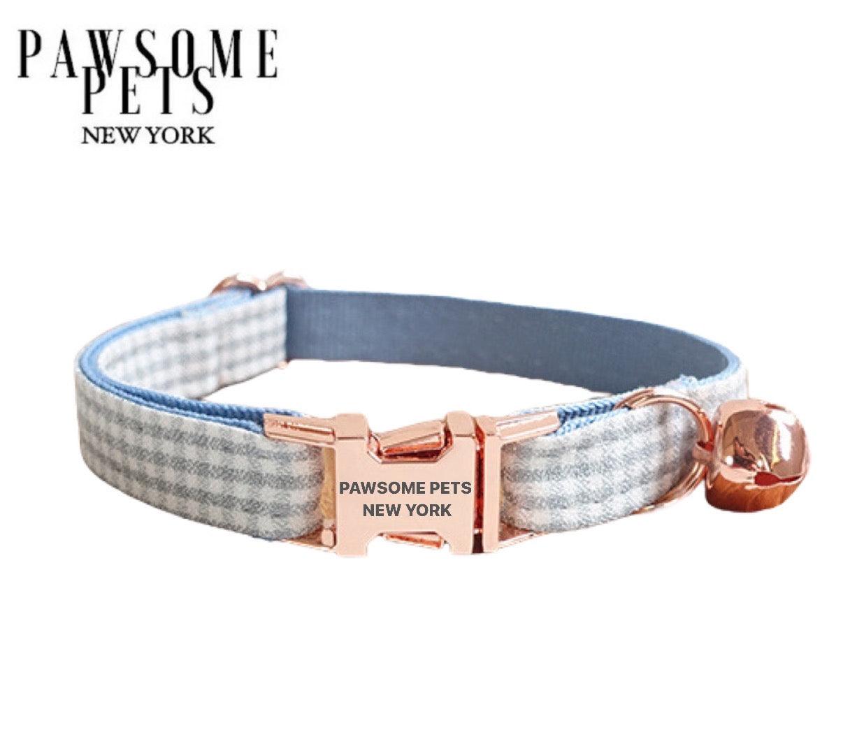 SMALL SIZE DOG & CAT COLLAR - BLUE GREY STRIPE - Dulces Mascotas BCN