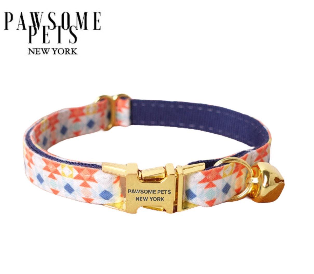 SMALL SIZE DOG & CAT COLLAR - GAMBOGE WITH BLUE - Dulces Mascotas BCN