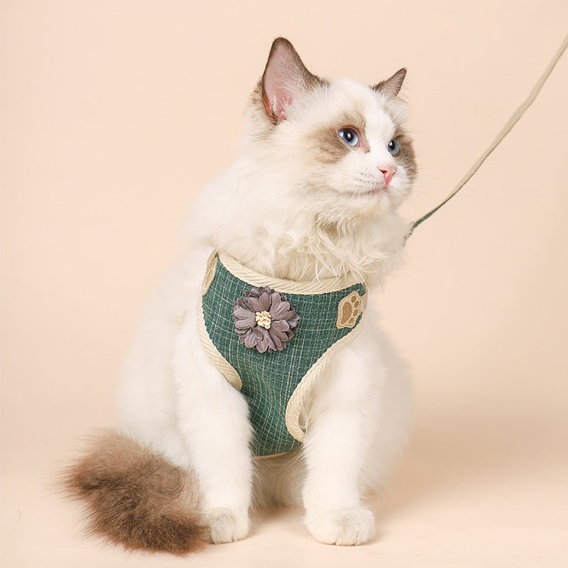 Arnés Floral Verde Ajustable para Gatos - Dulces Mascotas BCN
