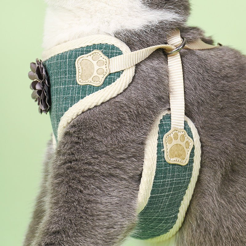 Arnés Floral Verde Ajustable para Gatos - Dulces Mascotas BCN