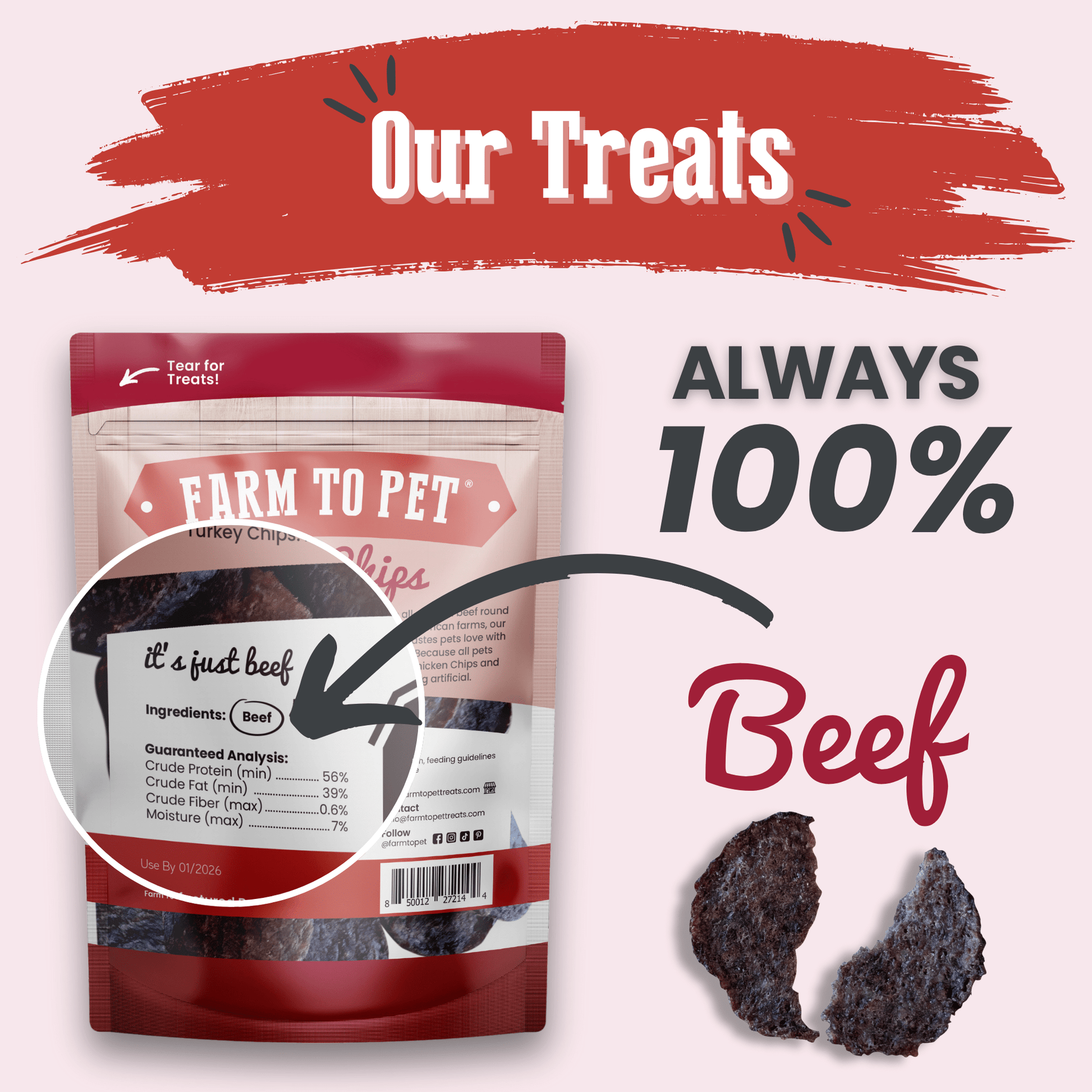 Beef Chips para Perros | Snack Natural Monoproteína de Ternera - Dulces Mascotas BCN