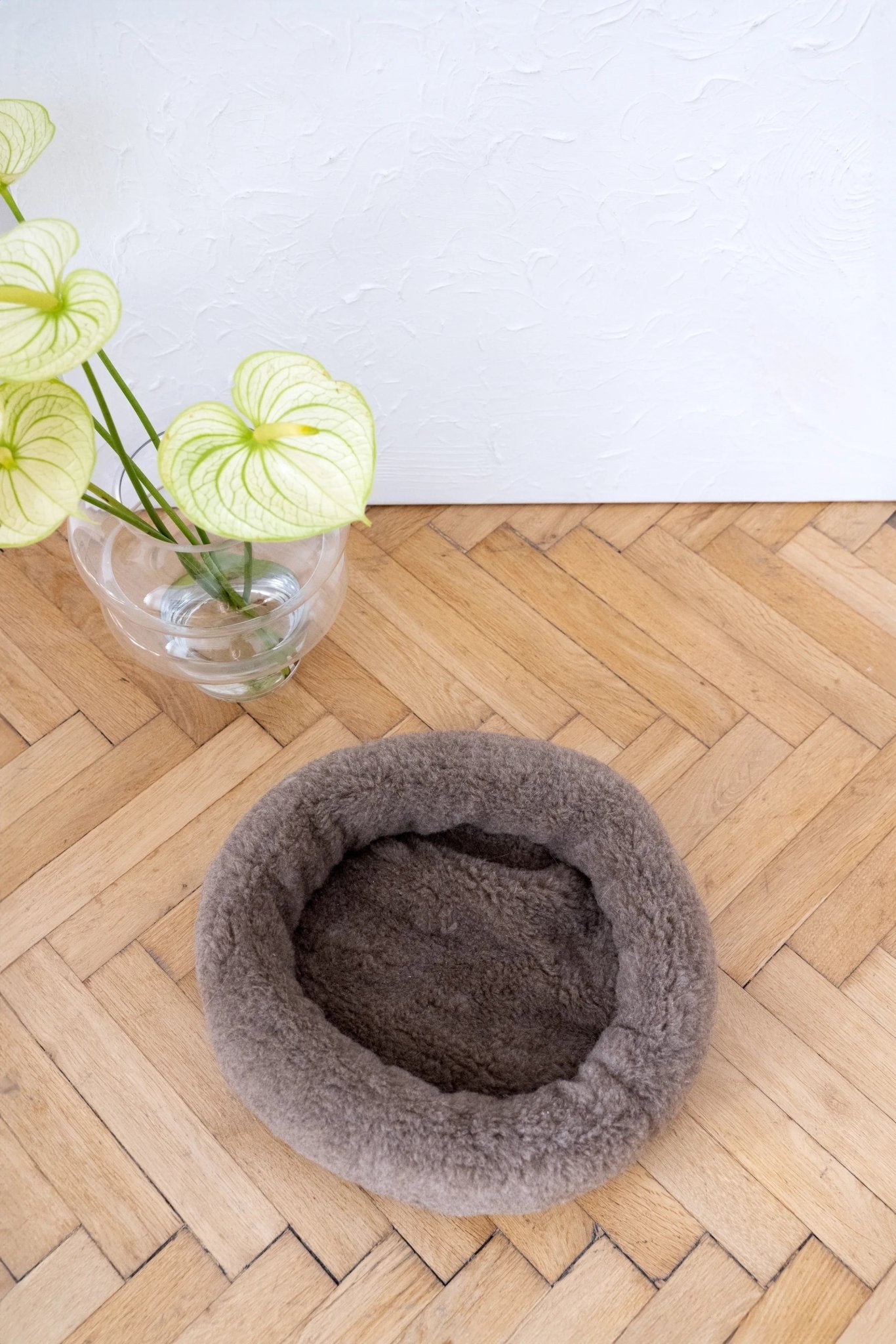 Cama Redonda Artesanal para Mascotas de Lana Natural - Beige - Dulces Mascotas BCN