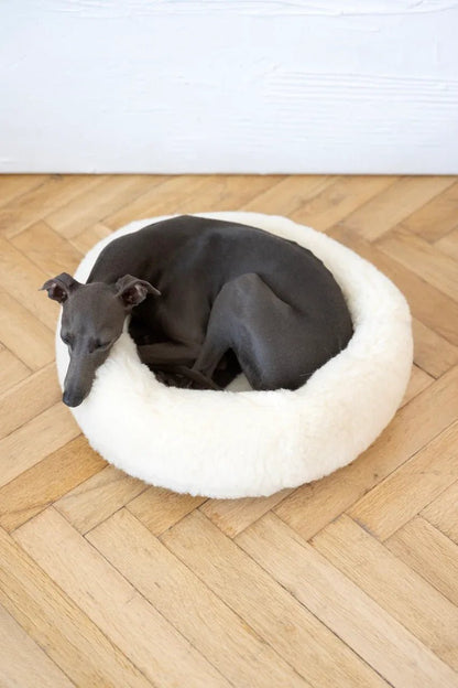 Cama Redonda Artesanal para Mascotas de Lana Natural - Blanca - Dulces Mascotas BCN