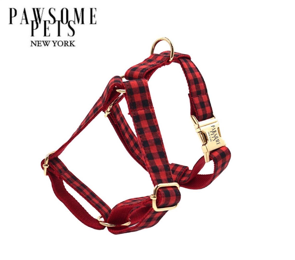 Conjunto Correa y Arnés Step - In - Rojo y Negro a Cuadros - Dulces Mascotas BCN
