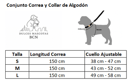 Conjunto Correa y Collar de Cuero y Algodón Lujo Real – Lemon Squeeze - Dulces Mascotas BCN