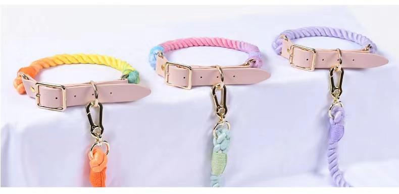 Conjunto de Correa de Algodón Manos Libres y Collar de Piel a Juego - Bubble - Dulces Mascotas BCN