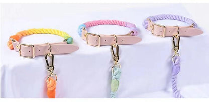 Conjunto de Correa de Algodón Manos Libres y Collar de Piel a Juego - Bubble - Dulces Mascotas BCN