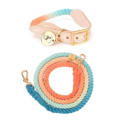 Conjunto de Correa de Algodón Manos Libres y Collar de Piel a Juego - Sunset - Dulces Mascotas BCN