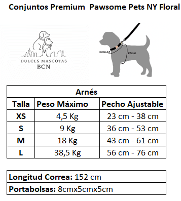Conjunto de Paseo Floral Pawsome Pets New York – Negro (4 piezas) - Dulces Mascotas BCN