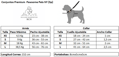 Conjunto de Paseo Pawsome Pets New York – Rosa (5 piezas) - Dulces Mascotas BCN