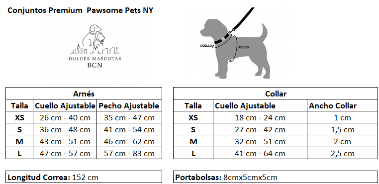 Conjunto de Paseo Pawsome Pets New York – Vermellón Francés (5 piezas) - Dulces Mascotas BCN