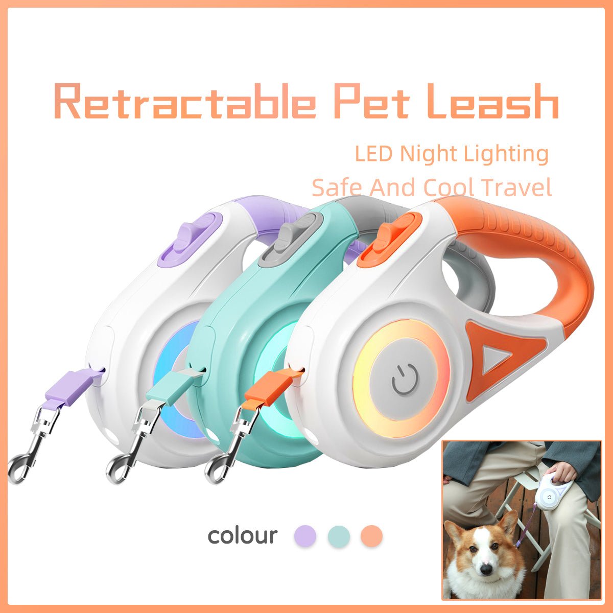 Correa Retráctil para Perros con Luz LED | Freno Automático 3m y 5m - Dulces Mascotas BCN