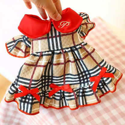 Elegant Princess Dress para Mascotas - Beige y Cuadros - Dulces Mascotas BCN