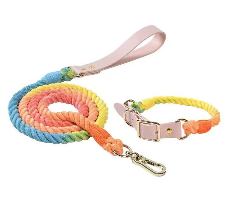 Luxe Royal Leather Rope Leash and Collar Set - Classic Rainbow - Dulces Mascotas BCN