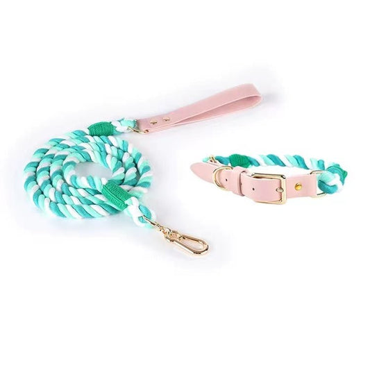 Luxe Royal Leather Rope Leash and Collar Set - Forest Love - Dulces Mascotas BCN