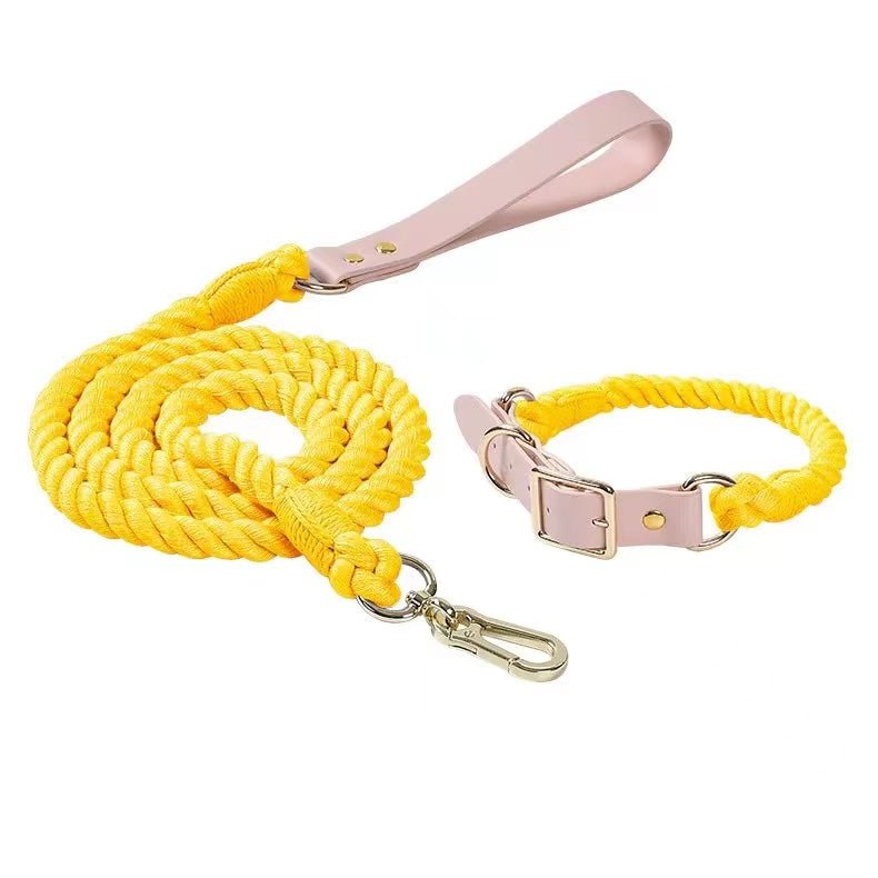 Luxe Royal Leather Rope Leash and Collar Set - Lemon Squeeze - Dulces Mascotas BCN