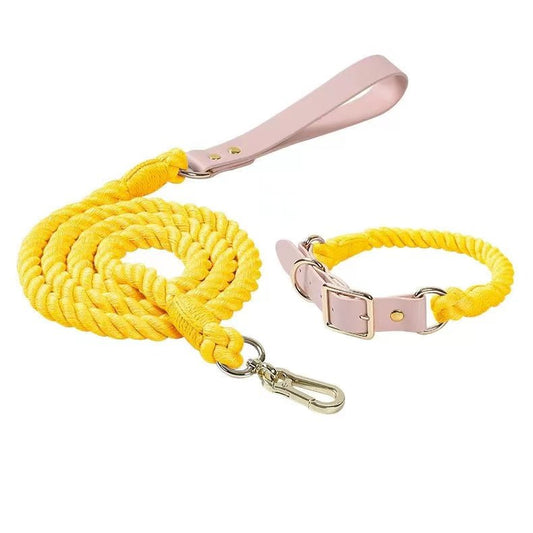 Luxe Royal Leather Rope Leash and Collar Set - Lemon Squeeze - Dulces Mascotas BCN