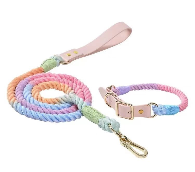 Luxe Royal Leather Rope Leash and Collar Set - Macaron - Dulces Mascotas BCN