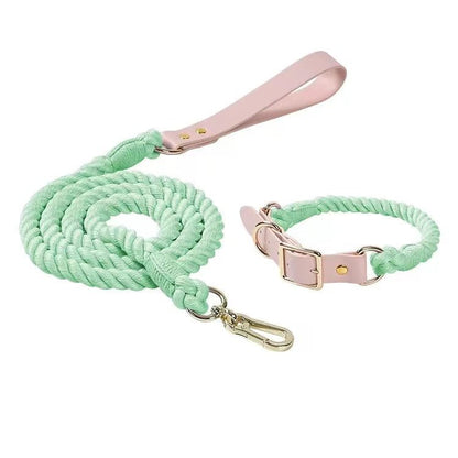 Luxe Royal Leather Rope Leash and Collar Set - Mint Green - Dulces Mascotas BCN