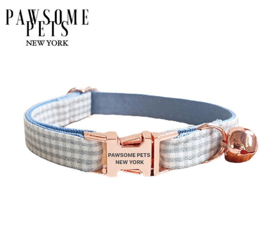 SMALL SIZE DOG & CAT COLLAR - BLUE GREY STRIPE - Dulces Mascotas BCN