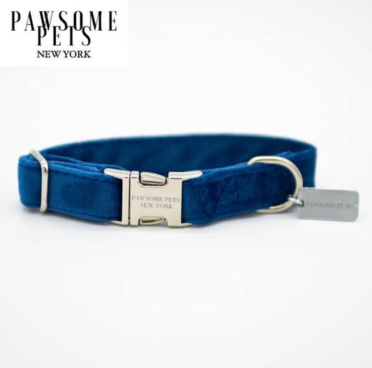 SMALL SIZE DOG & CAT COLLAR - DARK BLUE VELVET - Dulces Mascotas BCN