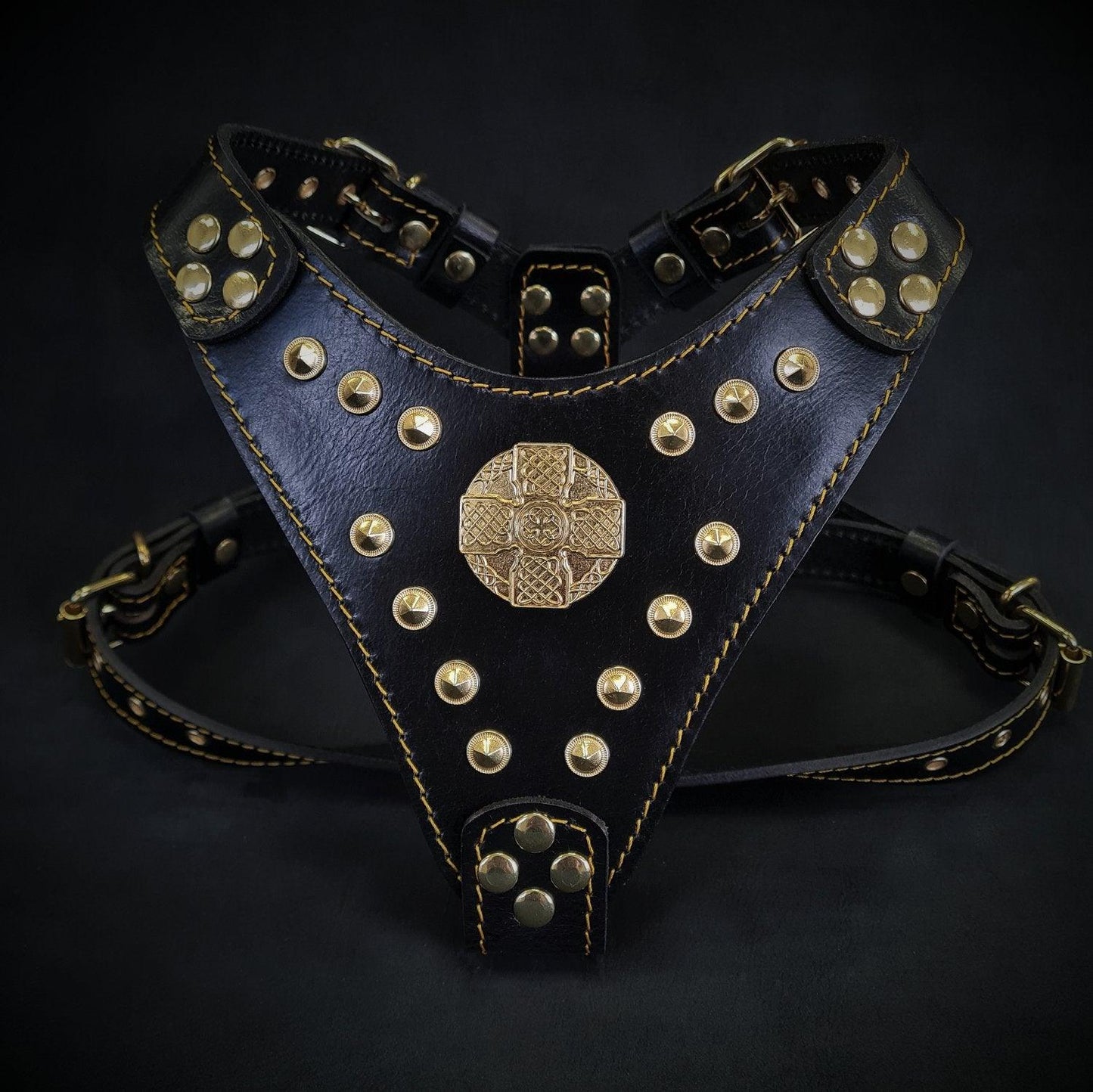 The ''Maximus'' harness Black & Gold Small to Medium Size - Dulces Mascotas BCN