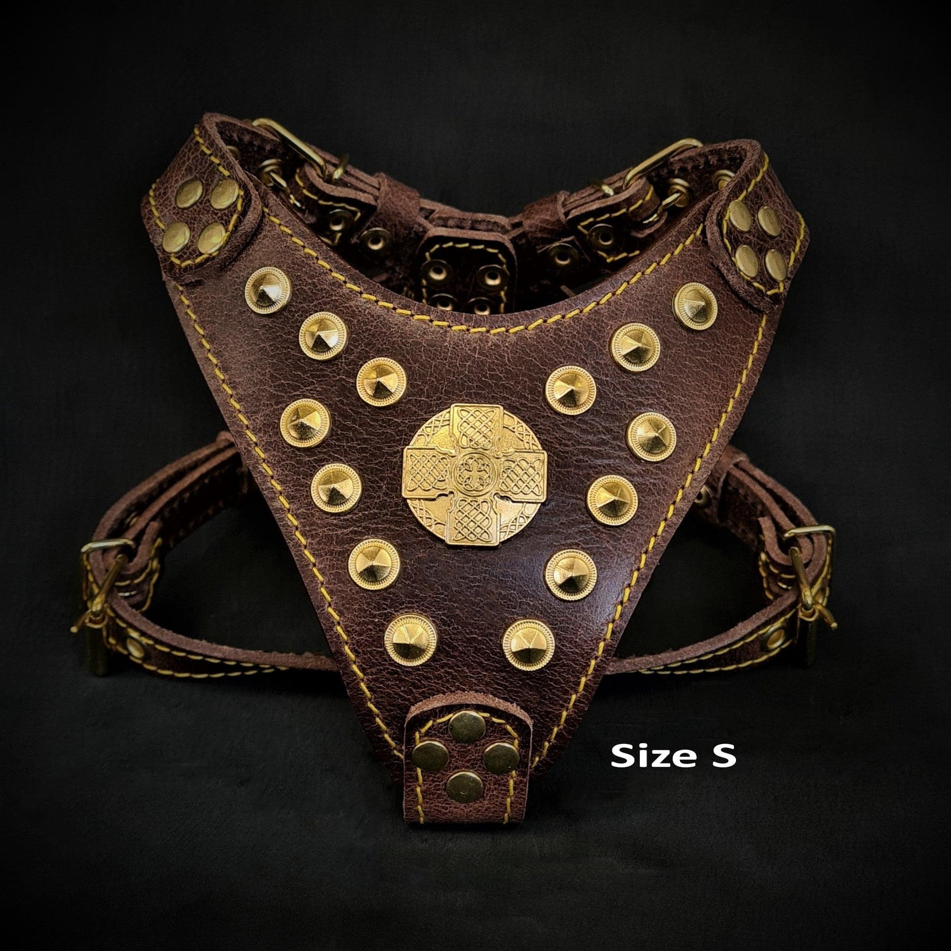 The ''Maximus'' harness Brown & Gold Small to Medium Size - Dulces Mascotas BCN