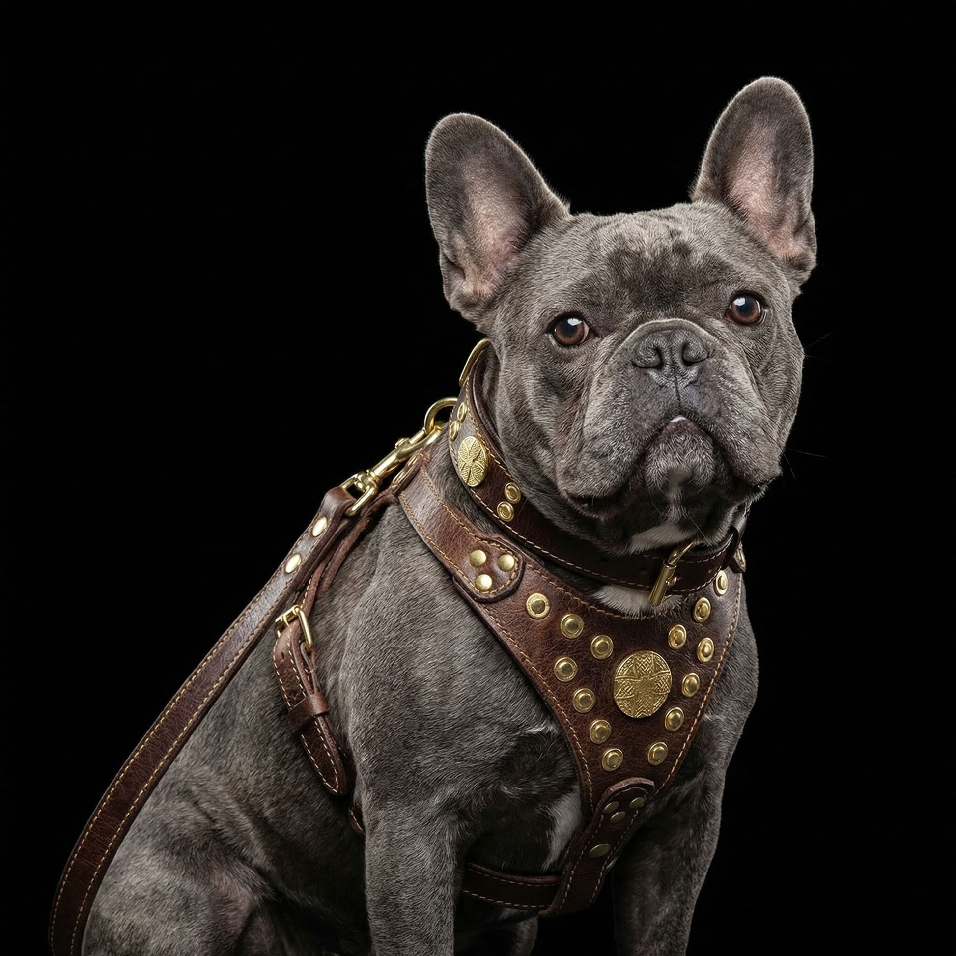 The ''Maximus'' harness Brown & Gold Small to Medium Size - Dulces Mascotas BCN