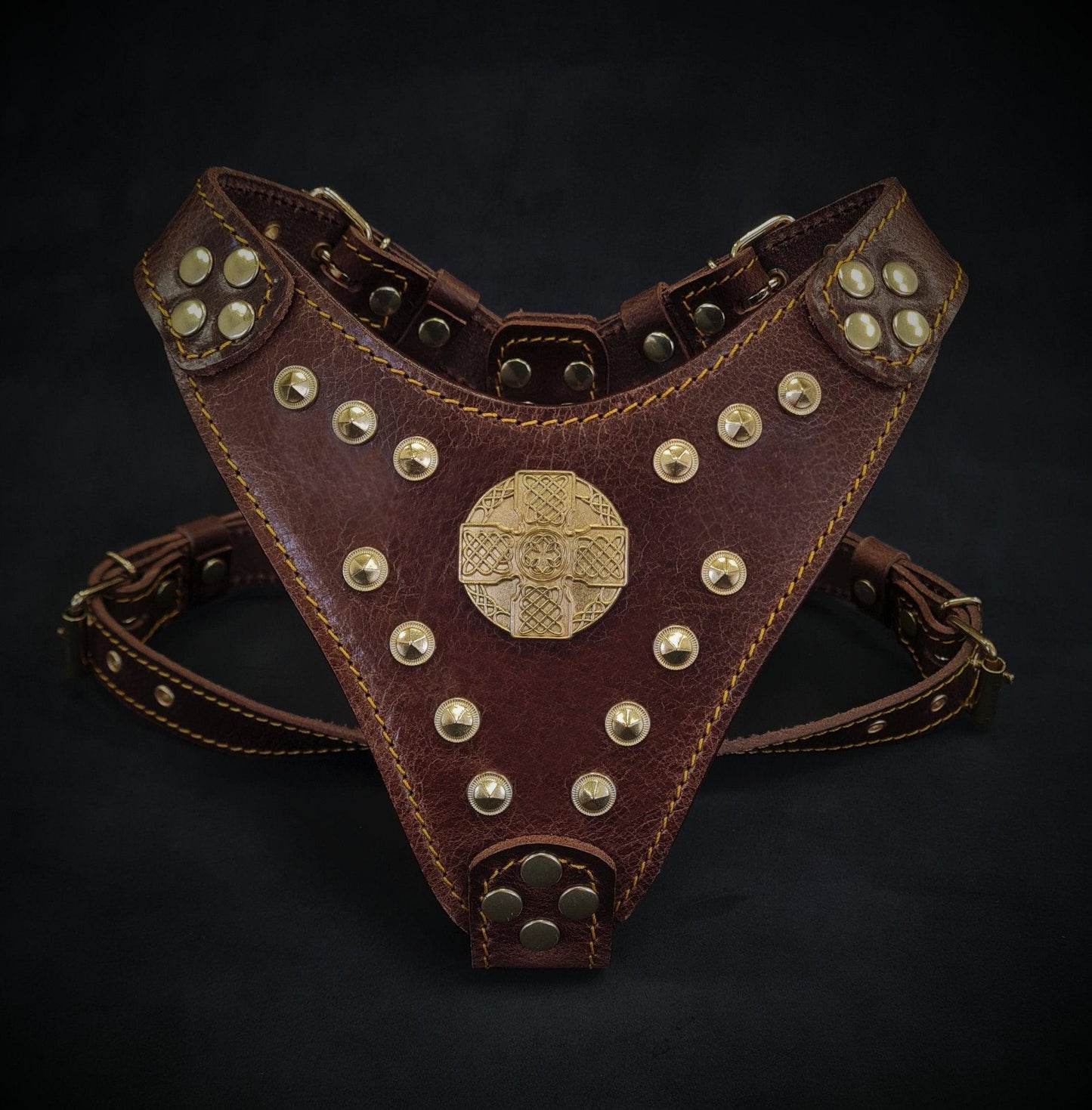 The ''Maximus'' harness Brown & Gold Small to Medium Size - Dulces Mascotas BCN