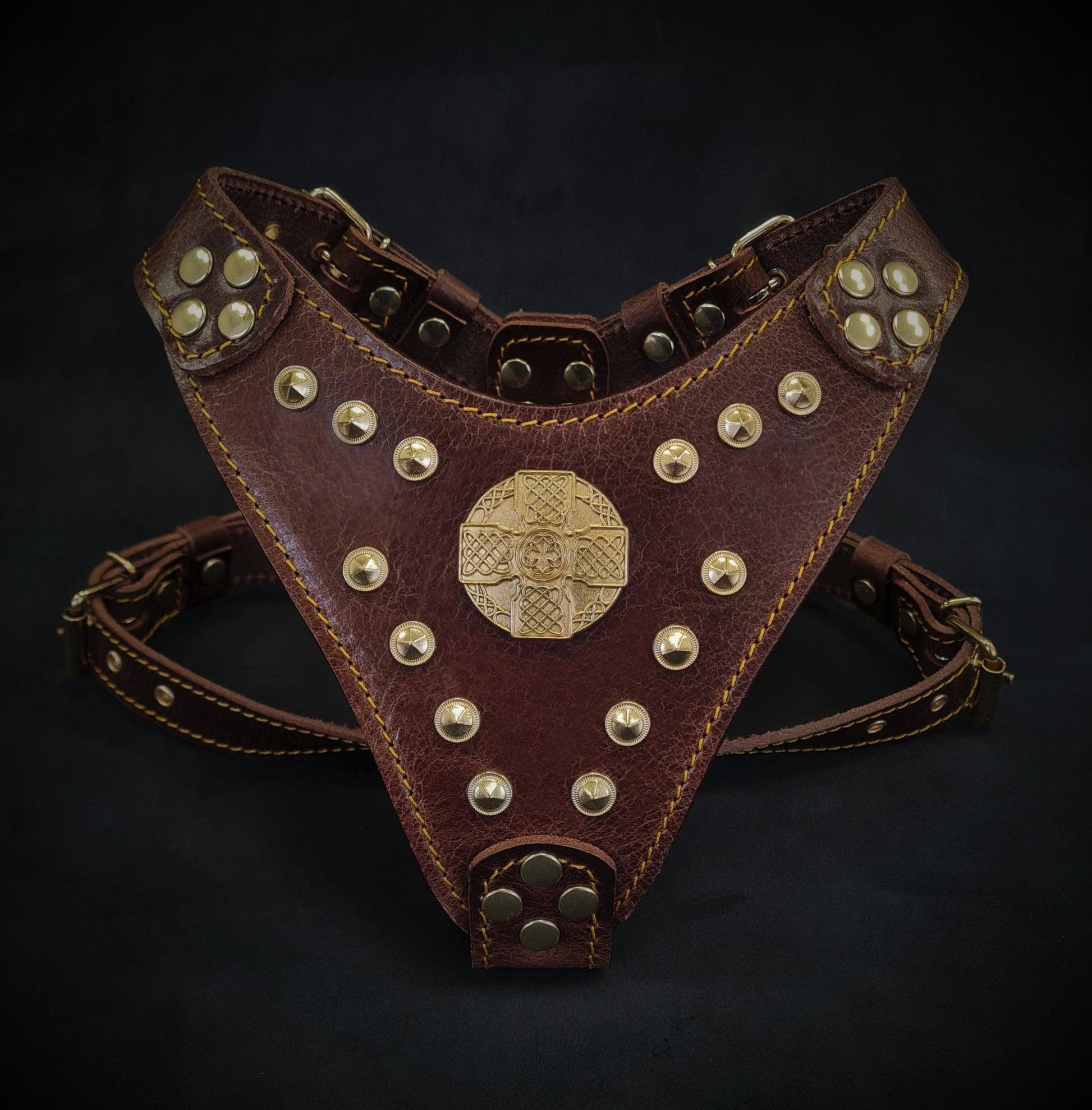 The ''Maximus'' harness Brown & Gold Small to Medium Size - Dulces Mascotas BCN