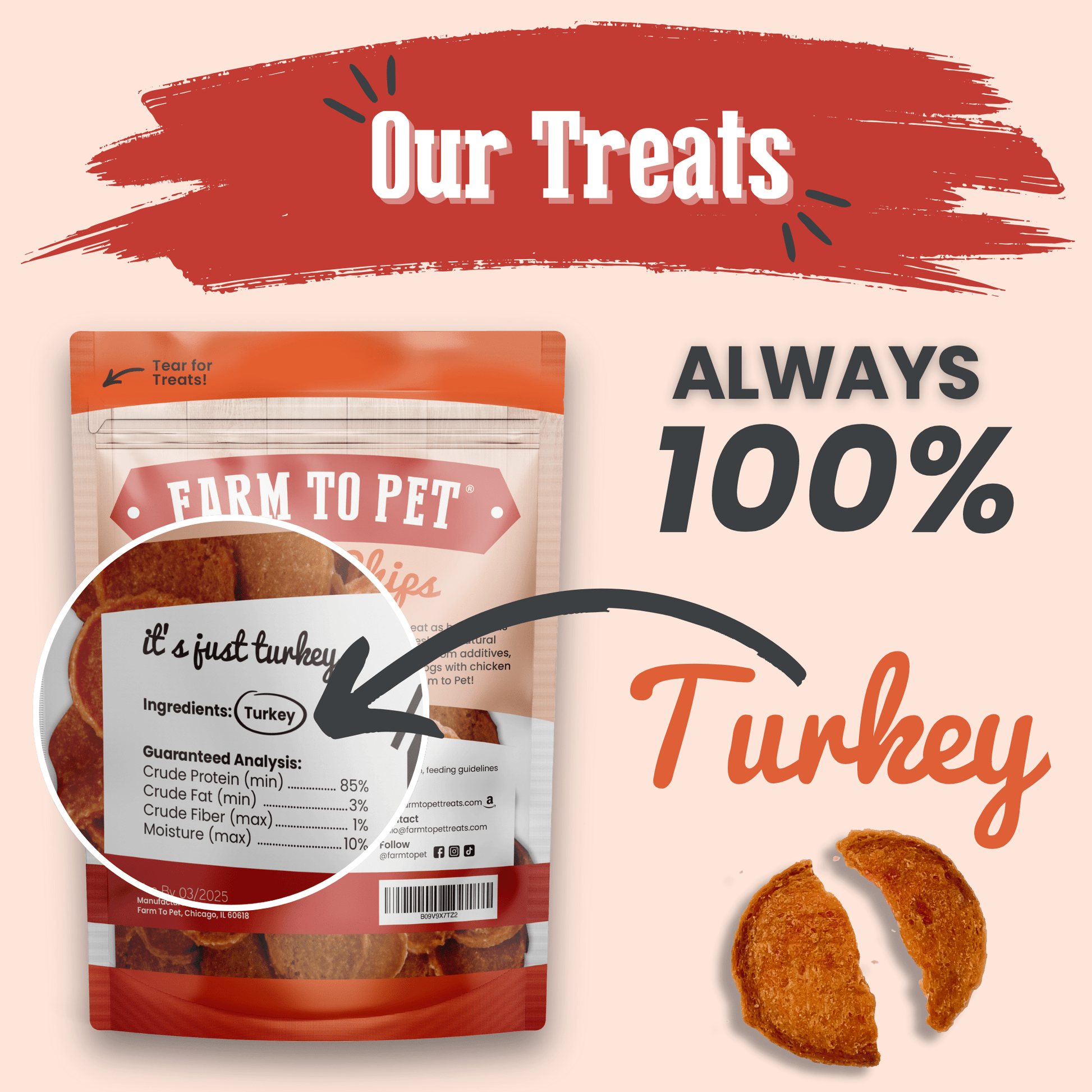 Turkey Chips para Perros | Snack Natural Monoproteína de Pavo - Dulces Mascotas BCN